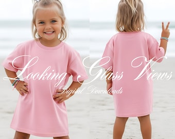 Girls Front and Back Mockup Beach Kids Pink Shirt Mockup Trendy Kids Mockups Gildan 5000B Mockup Girls Oversized Tee Girls Summer Mockup