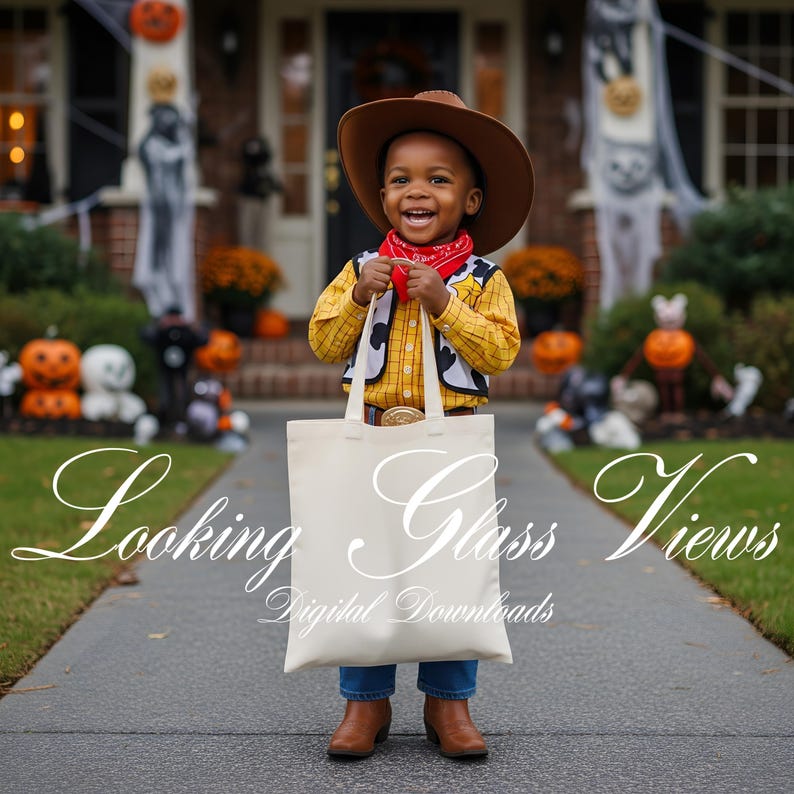 Halloween Tote Bag Mockup Kids Tote Bag Mockup Canvas Tote Bag Mockup Trick or Treat Tote Mockup Childs Tote Bag Mockup Little Cowboy Mockup