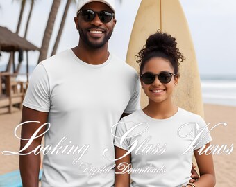 Father's Day Mockup Youth Mockup Bella Canvas 3001 White T-shirt Mockup Dad & Teen Daughter African American Dad Mockup Father Daughter