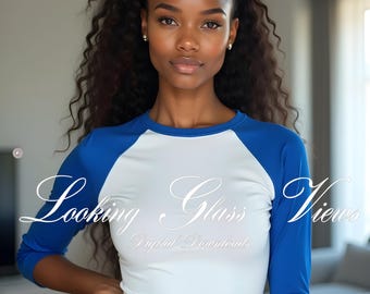 Raglan 3/4 Sleeve Baby Tee Mockup Bella Canvas 1200 Mockup Raglan White and True Blue Mockup Crop Top Mockup Bella Canvas Baby Tee Mockup