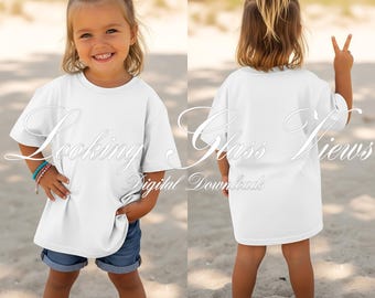 Girls Front and Back Mockup White T-Shirt Mockup Kids Shirt Comfort Colors 9018 Girls Tee Mockup Lifestyle Summer TShirt Mockup Beach Mockup