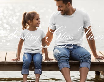 Maqueta del Día del Padre Maqueta de Padre e Hija Maqueta de Papá e Hija Maqueta de Papá Maqueta de Padre e Hijo Bella Canvas 3001 Maqueta de Camiseta Blanca Maqueta Familiar