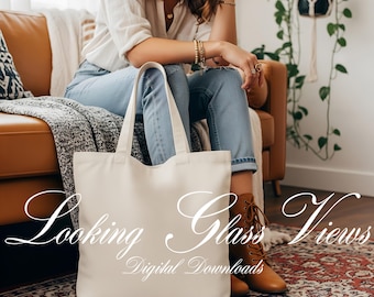 Boho Mockup Canvas Tote Bag Mockup Natural Tote Mock Lifestyle Shopping Bag Mockup Minimalist Tote Bag Mockup Trendy Boho Style Model Mockup