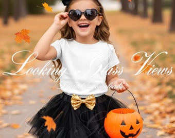 Kids Halloween Mockup Bella Canvas 3001Y White T-Shirt Mockup Kids Shirt Mockup Kids Lifestyle Mockup Child Fall Mockup Girls T-Shirt Mockup