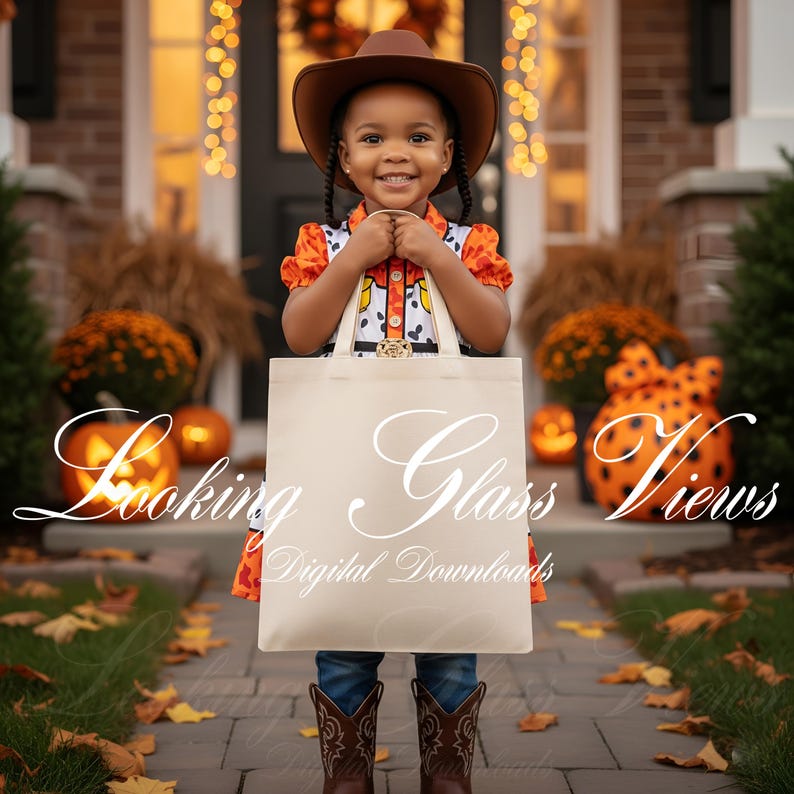 Halloween Tote Bag Mockup Kids Tote Bag Mockup Canvas Tote Bag Mockup Trick or Treat Tote Mockup Childs Tote Bag Mockup Little Cowboy Mockup