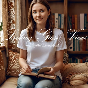 Bookish Mockup Book Lover Mockup Reader Mockup Cozy Aesthetics Mockup  White Bella Canvas 3001 Back to School Mockup Lifestyle Model Mockup