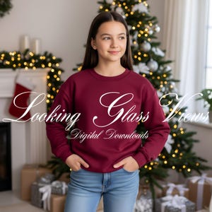Christmas Mockup Maroon Gildan 18000B Sweatshirt Mockup Girls Shirt Mockup Teenage Mockup Gildan Mockup Teenager Youth Mockup Tween Mockup