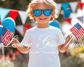 4th of July Mockup Kids White T-shirt Mockup Childs Patriotic Mockup White Bella Canvas 3001T Mockup Fourth of July Mock Gildan 5100P Mockup