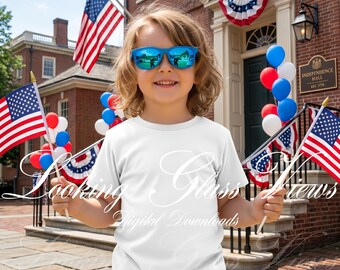 Patriotic Kids 4th of July Mockup American Boy T-shirt Mockup American Girl White Bella Canvas 3001Y