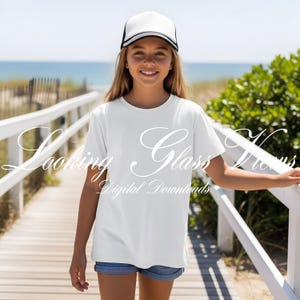 Girls T-Shirt Mockup Kids Summer Mockup Kids White Tee Mockup Kids Lifestyle Mockup Gildan 5000B Mockup Shirt and Hat Mockup Child Mockup