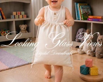 Mockup de Mochila Infantil com Cordão, Mochila Infantil, Bolsa para Brinquedos de Bebê, Sacola para Livros Infantil, Bolsa Tote para Meninos, Download Instantâneo