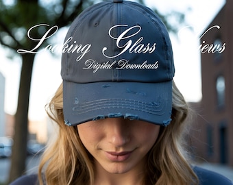 Scotland Blue District DT600 Hat Mockup Scotland Blue Hat Mockup Printify District DT600 Distressed Cap Mockup Printify Embroidered Hat Mock
