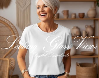 Mockup voor volwassen model Gildan 5000-mockup wit T-shirt-mockup Moederdag-mockup grootmoeder-mockup oudere vrouw Mockup ouder model