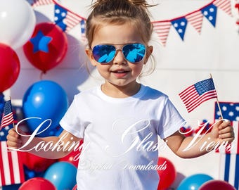 4th of July Mockup Kids Shirt Mockup White Bella Canvas 3001T Mockup Girls T-shirt Mockup Bundle Kids Patriotic Mockup Fourth of July Mockup