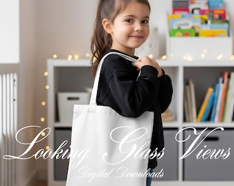 Mockup de sacola de lona, mockup de sacola infantil, mockup de sacola para crianças, mockup de sacola para livros infantis, mockup de sacola infantil personalizada.