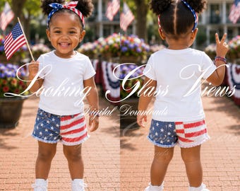 Kids Patriotic 4th of July Mockup, Bella Canvas 3001T, Toddler Girl T-Shirt Mockup Bundle, American Girl