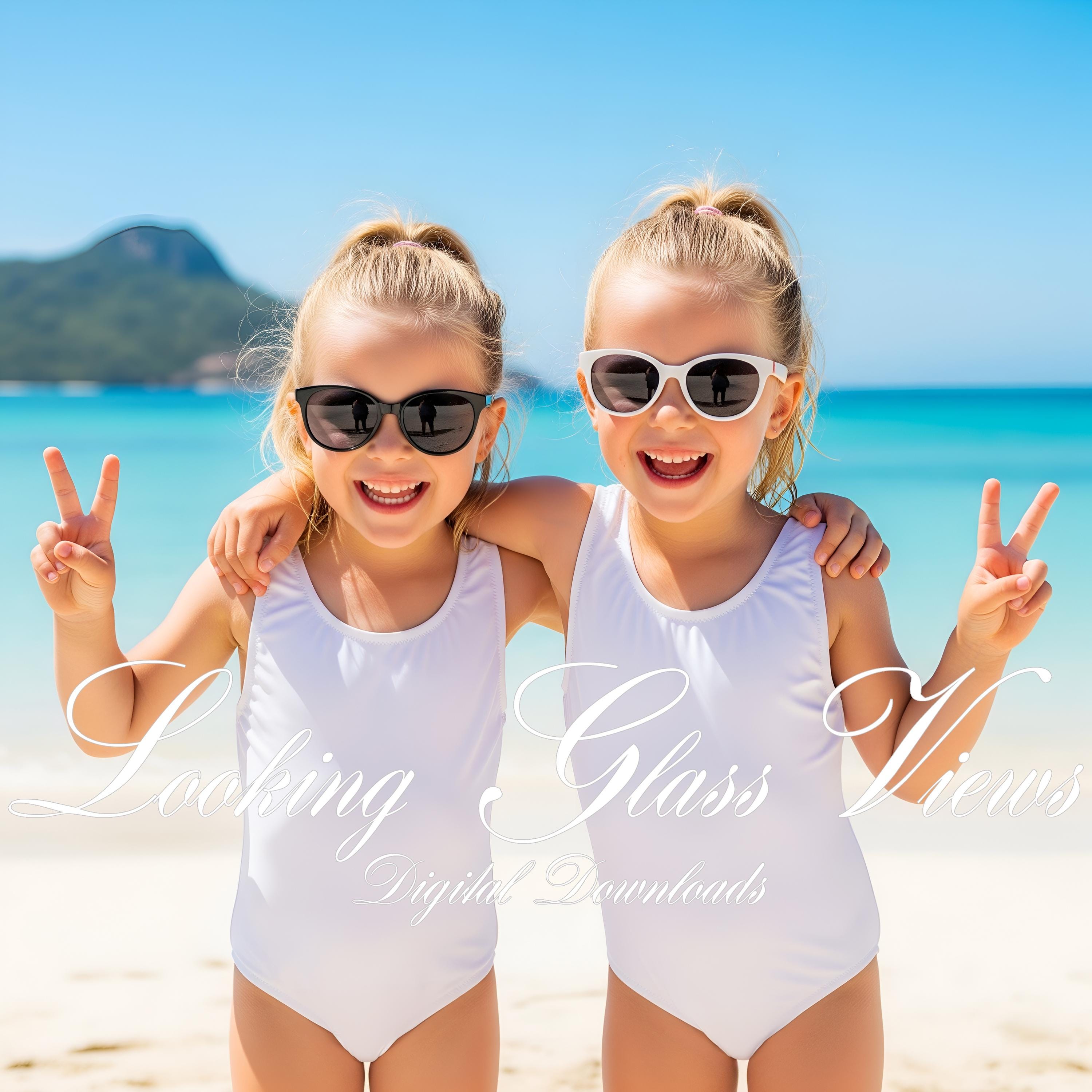 Girls Palm Tree One Piece Swimsuit - Adjustable Double Strap Bathing Suit Size 2T-10