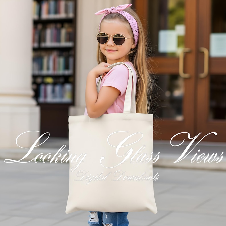 Literary Girl Tote Bag Mockup Tween Canvas Tote Mockup Girls Book Bag Mockup School Tote Mockup Bookish Aesthetic Mockup for Etsy Sellers