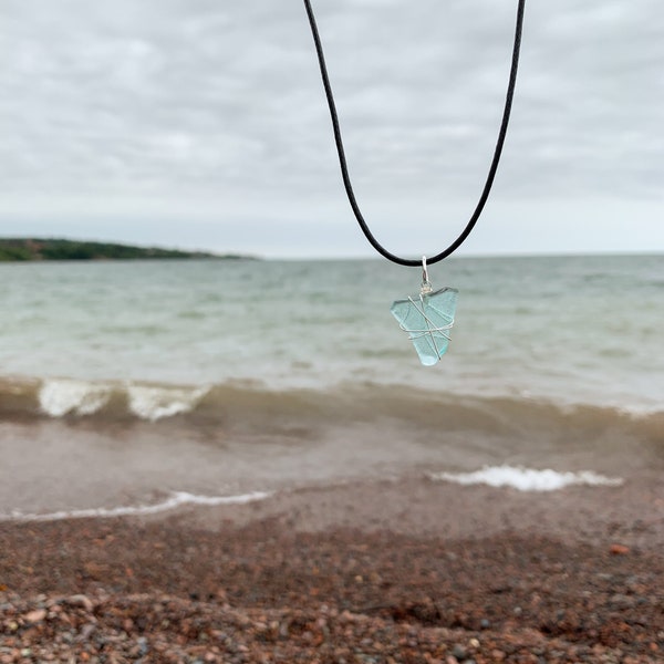 Lake Superior Medium Blue Beach Glass Necklace