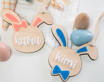 Personalized Easter Basket Bunny Name Tag | Custom Wood Acrylic Name Tag | Easter Basket Tags | Easter Name Tag Engrave | Kids Easter Basket