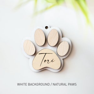 Personalized Pet Dog Ornament, Handmade Gift Christmas Ornament, Cat Christmas Ornament, Dog Paw Wood Ornament, Your Pets Name, Dog Ornament White / Natural
