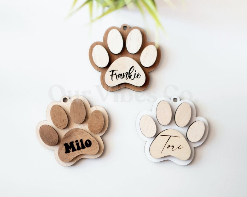 Personalized Pet Dog Ornament, Handmade Gift Christmas Ornament, Cat Christmas Ornament, Dog Paw Wood Ornament, Your Pets Name, Dog Ornament image 1