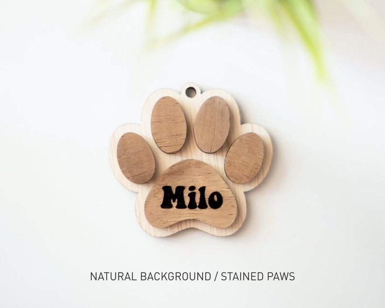 Personalized Pet Dog Ornament, Handmade Gift Christmas Ornament, Cat Christmas Ornament, Dog Paw Wood Ornament, Your Pets Name, Dog Ornament Natural / Stained