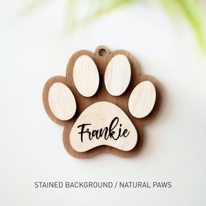 Personalized Pet Dog Ornament, Handmade Gift Christmas Ornament, Cat Christmas Ornament, Dog Paw Wood Ornament, Your Pets Name, Dog Ornament Stained / Natural