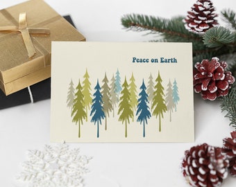 Retro Christmas Notecards -PEACE Vintage Design- Holiday Cards Made in Oregon- folded cards w/envelopes- Blank inside