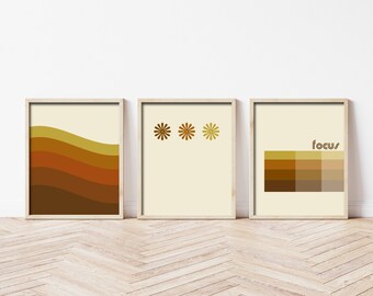 Retro Print TRIO - Set of 3 Instant Digital Downloads - 70s Art Decor - Vintage Graphic Art Poster- Made in Oregon- Boho Art