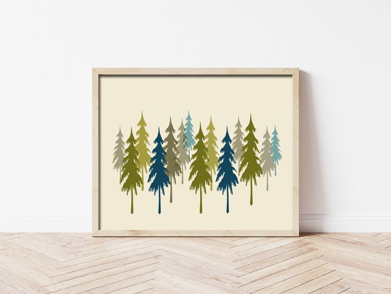 Douglas Fir Forest Instant Download Retro Print 70s Printable Wall Decor Vintage Holiday Art Made in Oregon Boho Art image 1