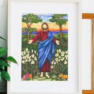 Cedar City, Utah LDS Temple Stained Glass Window Watercolor Print, LDS temple watercolor painting, missionary gift, Christian art Painting