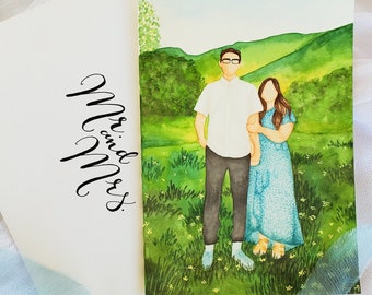 Custom Watercolor Portrait, faceless family portrait, couple's portrait wedding portrait, custom painting, personal anniversary wedding gift