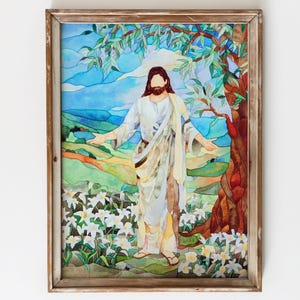 Consider the Lillies, Paris LDS Temple Stained Glass Watercolor Print, Christian Wall Decor, missionary baptism gift, Christmas Easter art