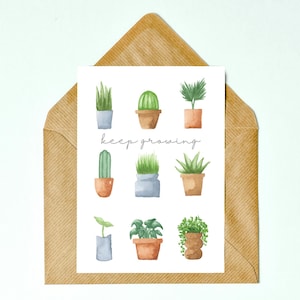 Carte d'aquarelle de plantes d'intérieur, carte d'anniversaire neutre encourageant l'inspiration, carte de voeux illustration de plante d'intérieur amateur de plantes art botanique