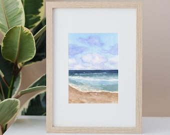 Paradise Beach Watercolor Painting art prints, coastal beach art, ocean waves seascape, beach home decor, beach art prints, beach house art