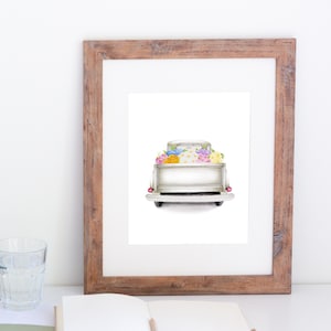 Watercolor Vintage Truck with Spring Flowers, Old Rustic Pickup Truck Art Print, Spring Summer Decor, Truck Hauling Flowers, Farmhouse Truck