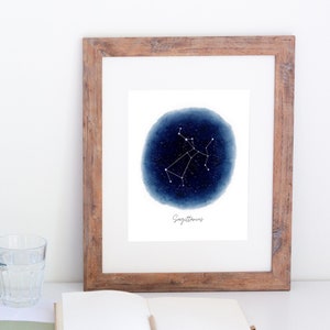Watercolor Zodiac Constellation Art Print, Astrology wall art Horoscope decor, personalized star sign birthday card, family zodiac chart art
