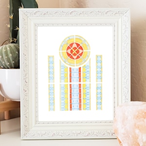 Houston Texas LDS Temple Stained Glass Watercolor Print, LDS temple watercolor, LDS temple painting, temple art, missionary gift, lds art