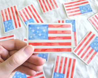 Patriotic American Flag matte vinyl die cut sticker, waterproof, scratch resistant, flag water bottle sticker, laptop decal, car decal