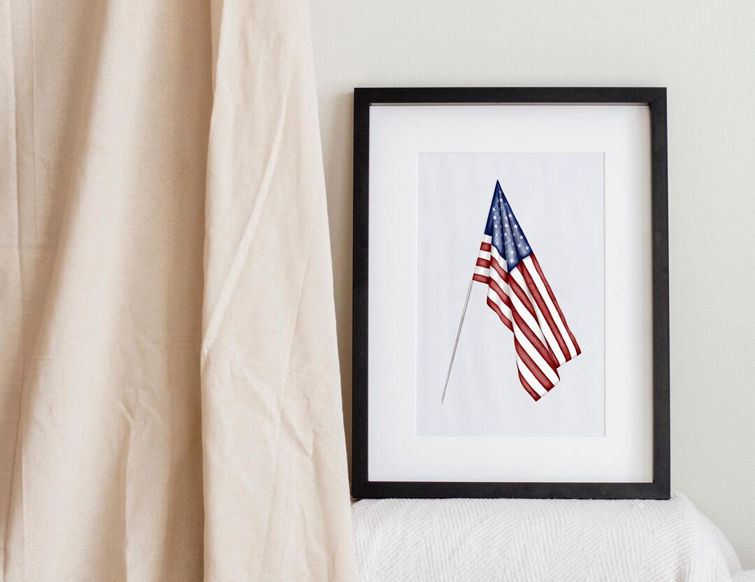 American Flag Watercolor Art Print, Independence Day Fourth of July ...