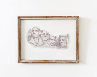 Mount Rushmore National Memorial Watercolor art print, Souvenir travel poster, patriotic home wall decor, presidents day, classroom decor