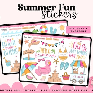 Summer Stickers, Beach Stickers, Digital Stickers, Goodnotes Stickers, PNG Stickers, Noteful Stickers, Planner Stickers, Calendar Stickers