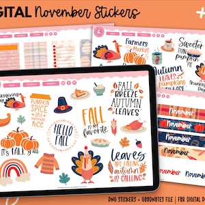 November Stickers | Digital Stickers | Thanksgiving Stickers | Goodnotes Stickers | PNG Stickers
