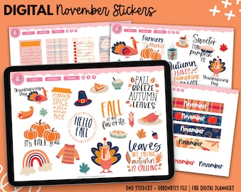 November Stickers | Digital Stickers | Thanksgiving Stickers | Goodnotes Stickers | PNG Stickers