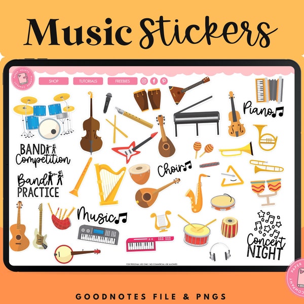 Music Stickers | Digital Stickers | Goodnotes Stickers | PNG Stickers | Musical Instruments
