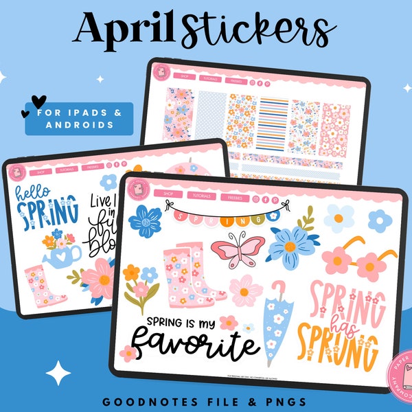 April Blooms Stickers | Spring Digital Stickers | Goodnotes Stickers | PNG Stickers