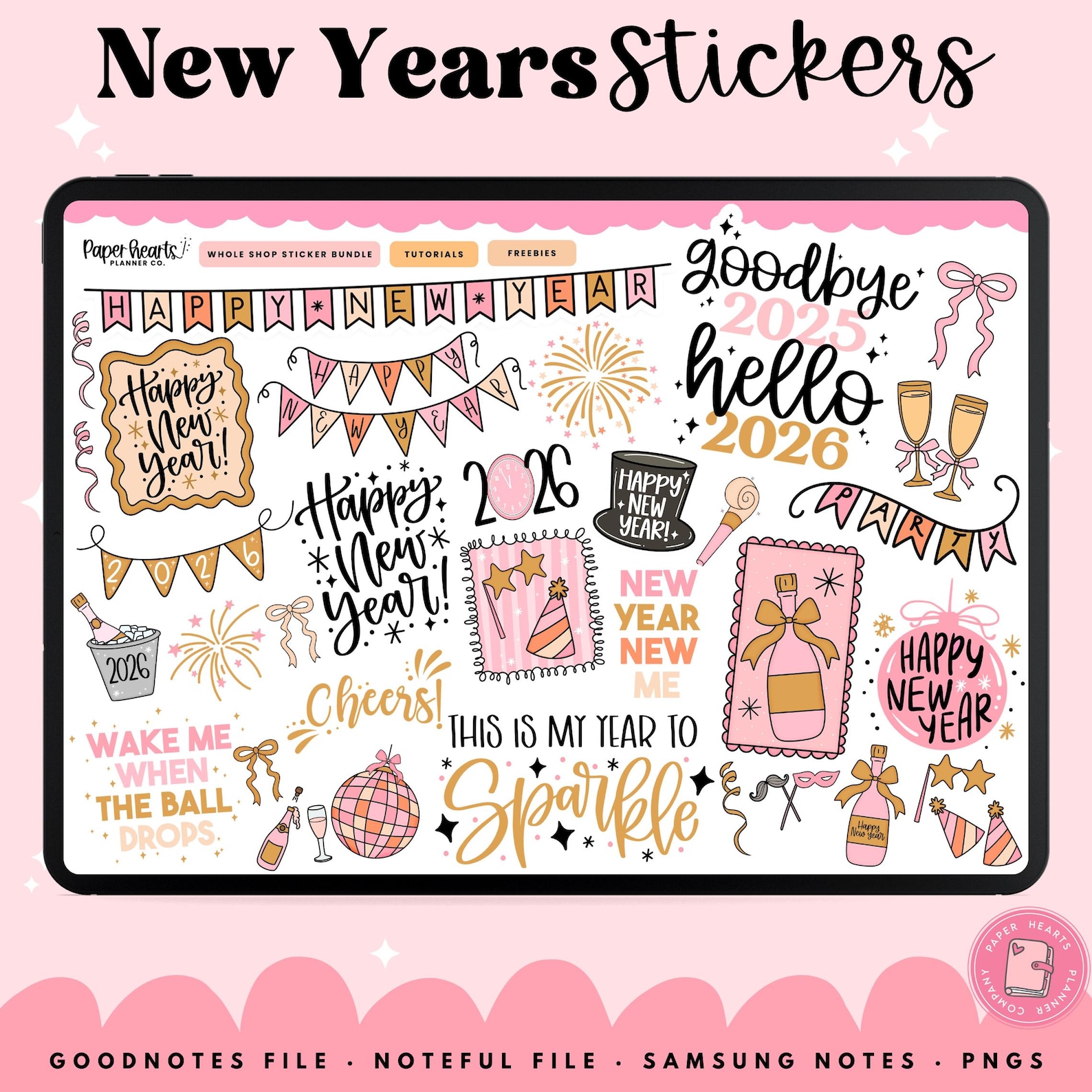 New Years 2026 Digital Stickers, Goodnotes Digital Stickers, Planner ...