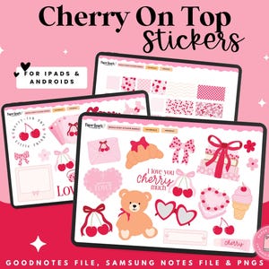 Cherry Stickers, Coquette Stickers, Planner Stickers, Digital Stickers, Goodnotes Stickers, PNG Stickers