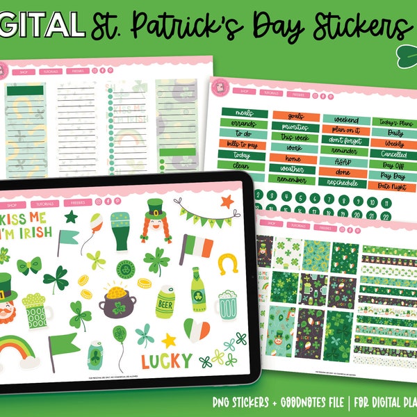 St. Patrick's Day Digital Stickers | March Stickers | Goodnotes Stickers